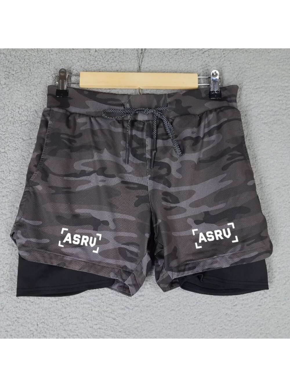 ASRV Tetra-Lite Liner Shorts Men's Small Camo 5" Gym Training Workout Gray Adult